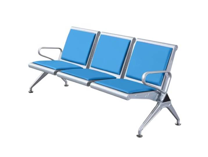 3-Sitzer Wartezimmerbank mit Polsterung und Armlehnen, Belastbarkeit 500 Kg Edelstahlrahmen, Rostfrei und Wasserdicht, für Flughäfen, Krankenhäuser und Büros, 175x65x78cm(Blue)