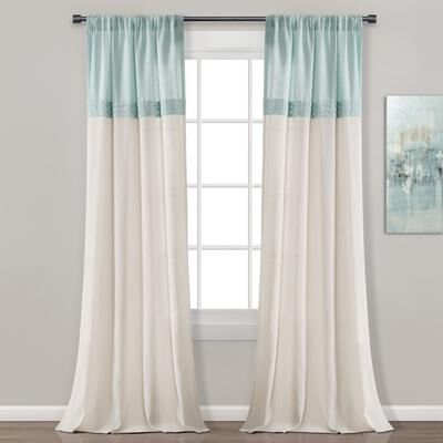 "Lush Decor Farmhouse Faux Linen Colorblock Pleated Window Curtain Single Panel - 84"" x 40"""