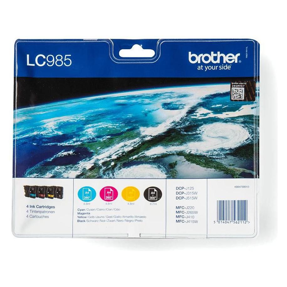 Brother Ink B/C/M/Y, 11ml Blister (LC-985VALBP)