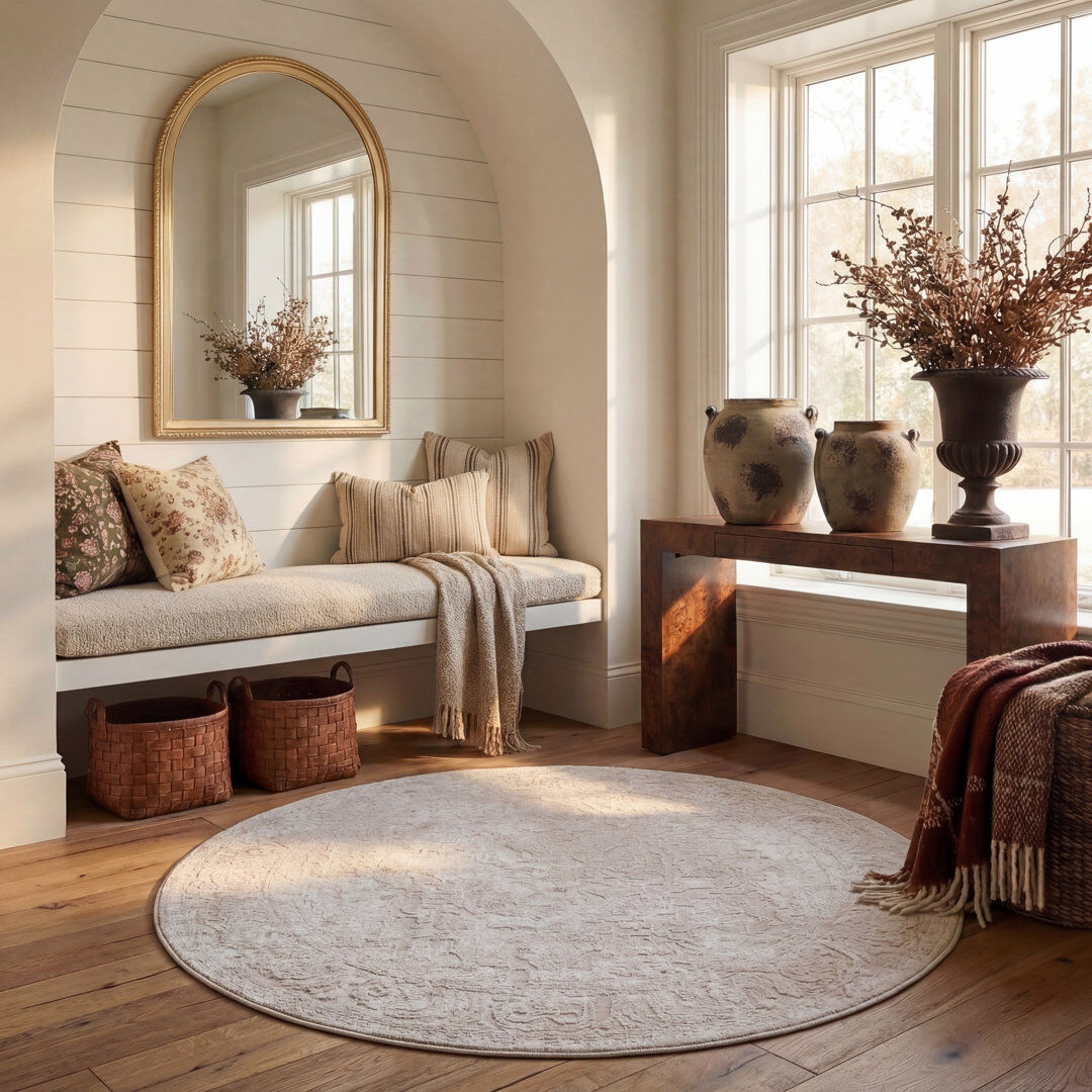 Latitude Vive Reflection Traditional Area Rug In Creme / Ivory Ivory;Creme Round 201 cm