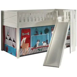 HOCHBETT mit Rutsche Karyl Massivholz Weiß Textilset Pet Shop