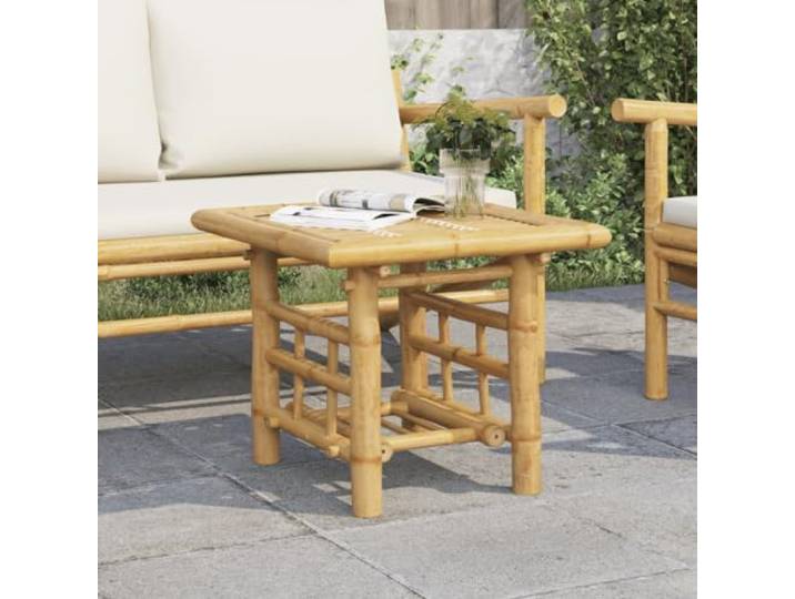 pokgdf Beistelltisch aus Bambus 45x45x45 cm, Sofatisch mit Ablage Latten-Design, wasserabfließend, Zusatzablage, Indoor & Outdoor, Naturholz-Optik