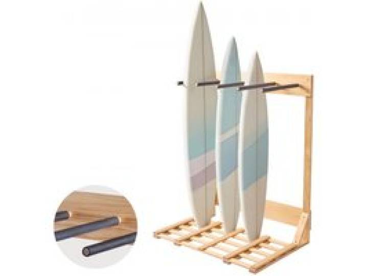 VEVOR vertikaler Surfbrettständer 4-stufiges Surfbrettregal aus Holz zur Aufbewahrung & Präsentation, freistehender Boardständer-Organizer Surfbretthalter Rack für Wakeboard Snowboard Skier