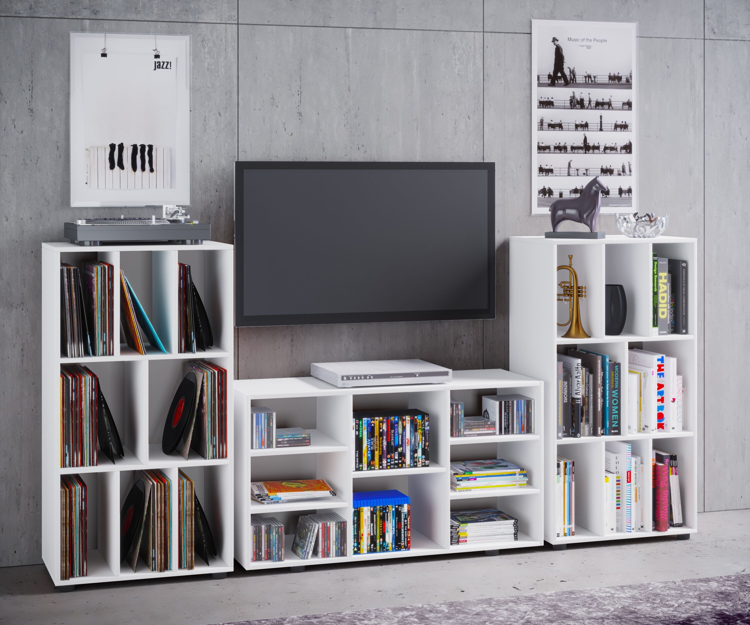 Kommode VCM "Holz Schallplatte LP Sideboard Regal Woltino", weiß, B:60cm T:40cm, Sideboards, Kommode