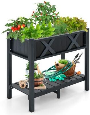 Costway HIPS Raised Garden Bed Poly Wood Elevated Planter Box-Black