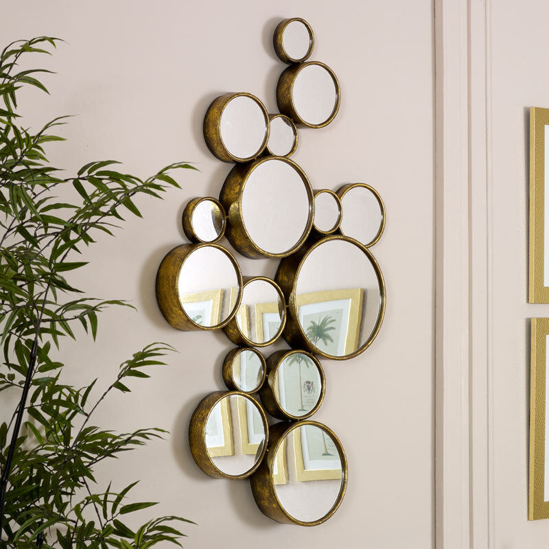 Gold Multi Circle Wall Mirror 61cm x 103cm Metal, Glass