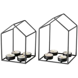 Boltze 2er Set Teelichthalter Draga, 12-14 x 12-14 x 16-20 cm