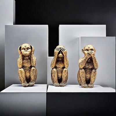 Drei weise Affenfiguren, „Nichts Böses sehen, Nichts Böses hören, Nichts Böses sagen", Statuen, Schreibtischornamente aus Kunstharz für Zuhause, das Büro und als Regaldekoration