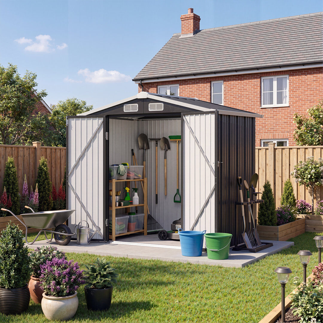 JolyDale 6 Ft. W X 4 Ft. D Metal Apex Outdoor Garden Shed With Door Lock Black 200cm W X 127cm D X 188cm H