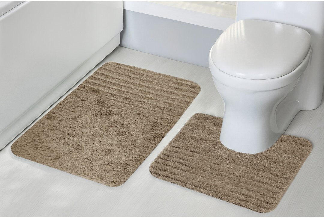 17 Stories Chenille Soft High Density Anti Slip Linear Bath Mat Set Beige 50cm W