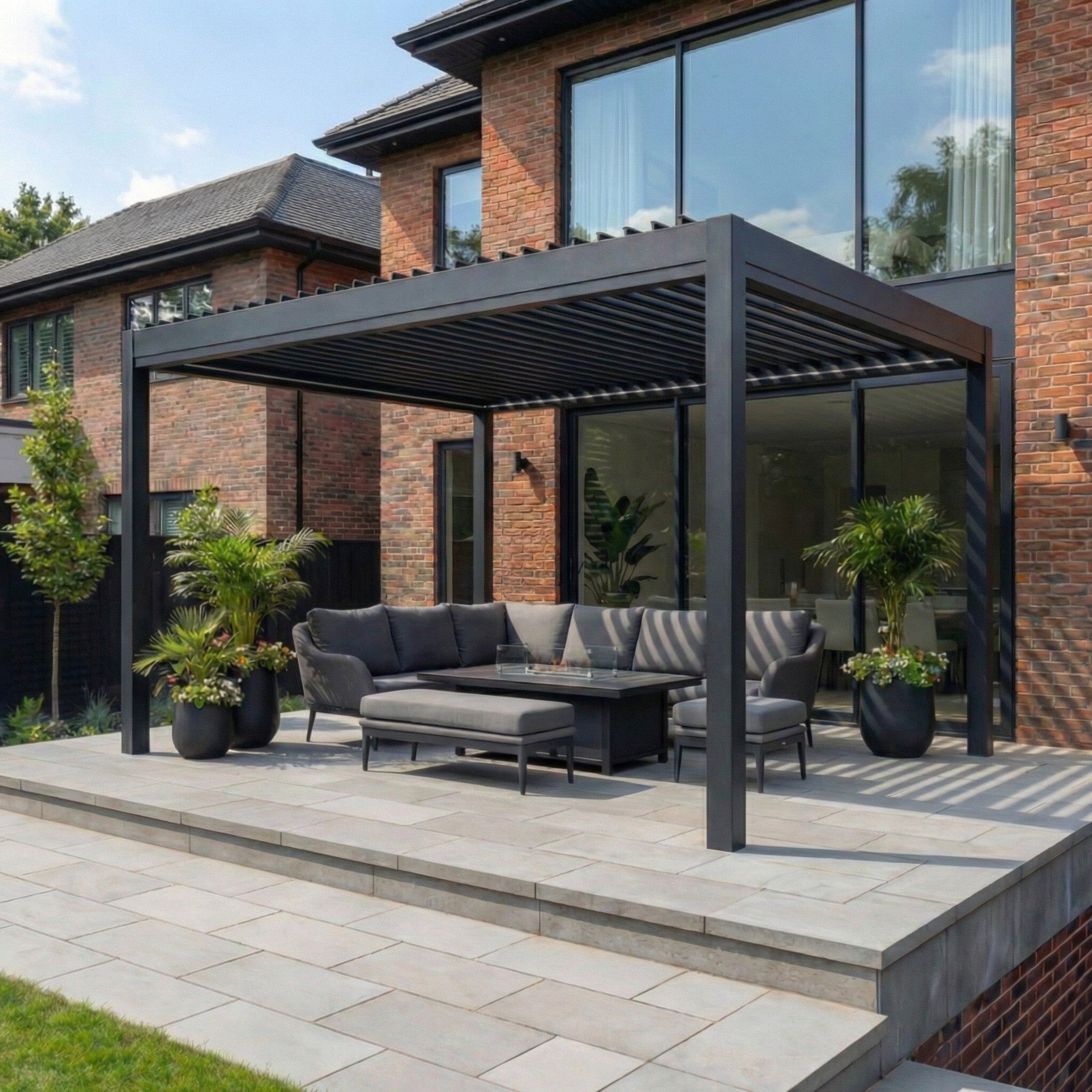 Harbour Lifestyle PergoSTET Pro Frame Only 3m x 4m Rectangular Pergola with LED Lighting in Grey