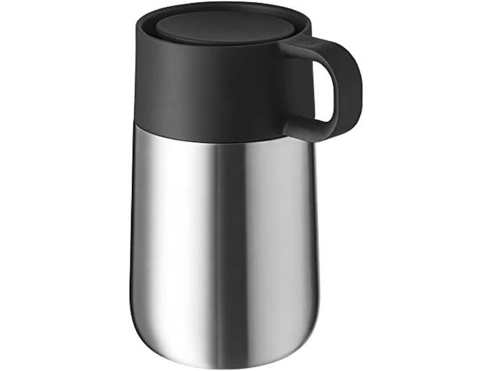 WMF Impulse Travel Mug Thermobecher Edelstahl 300 ml, Kaffeebecher to go mit Automatikverschluss, 360°-Trinköffnung, Thermobecher Henkel, hält Getränke 6h warm, 12h kalt, mattiert