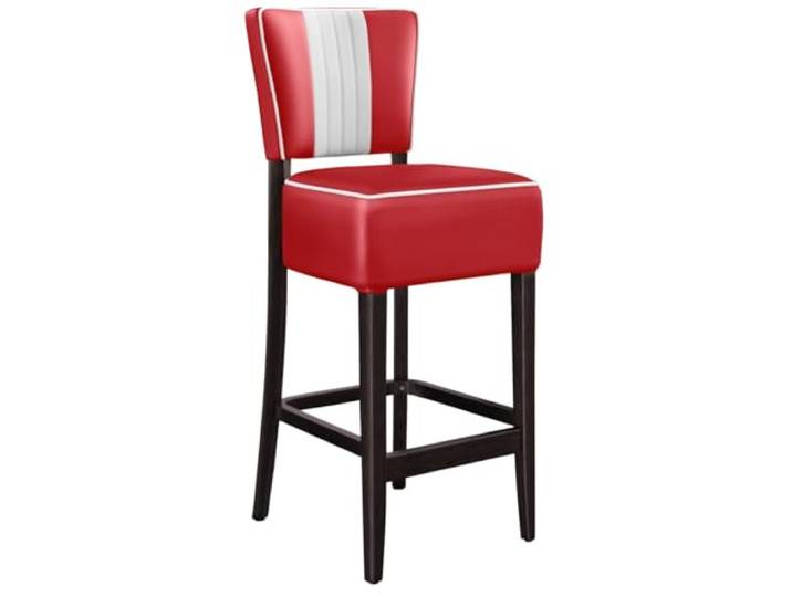 GGMMÖBEL 2-er Set American 2 Diner Barhocker Rot Leder Gestell: Holz/Wenge Gestreift Sitzhöhe: 79 cm weißer Keder