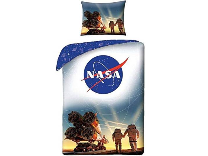 Halantex Beddengoed bedgarnituur kinderen 2-delige set NASA Kosmos astronauten 140x200 + kussensloop, 100% katoen, Öko-Tex (blauw 4066)