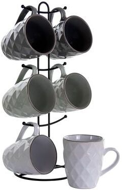 Elama Diamond Waves 6-Piece 12 oz. Mug Set with Stand, Assorted Colors