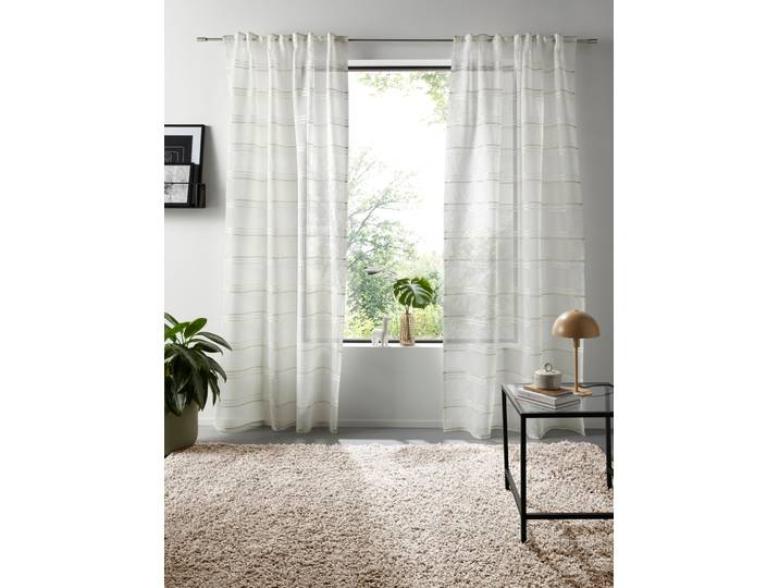Gardine GOODPRODUCT Sirii , weiss (beige), B:140cm H:225cm, Polyester, Polyester, Gardinen, Gardine, Halbtransparent, angenehme Haptik, mit Querstreifen, modern