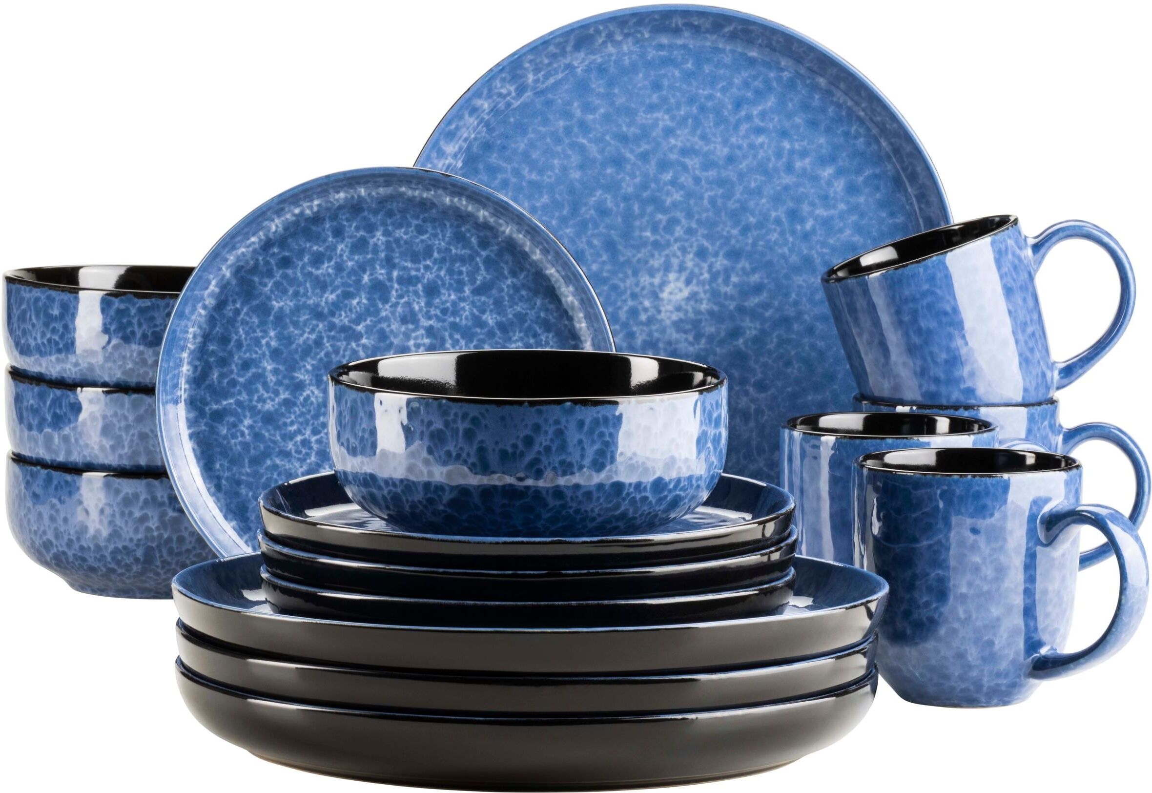 Tafelservice MÄSER "Filippa 16-teilig", blau, 16 tlg., Keramik, Steinzeug, Geschirr-Sets, Tafelservice blau 16 tlg.