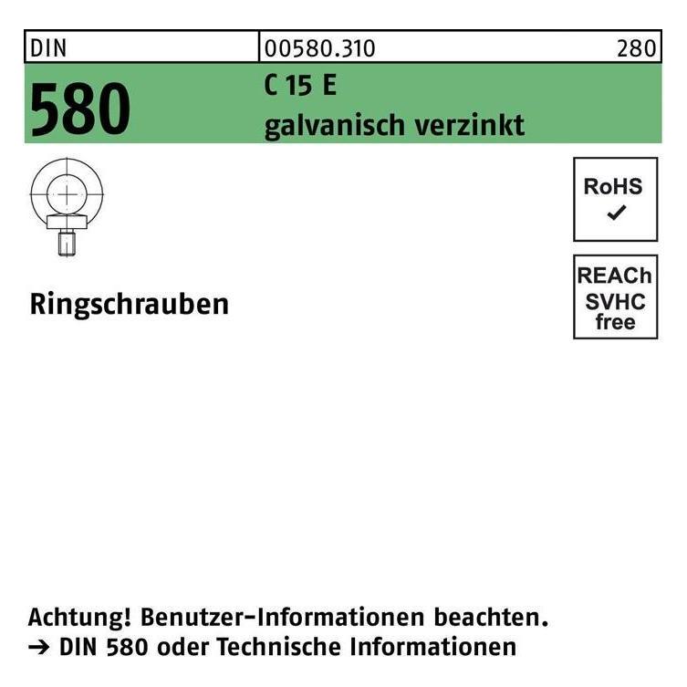 Sandisk DIN 580 Ringschraube VG M22 1.1141 (C15E) galvanisch verzinkt (005803100220000)