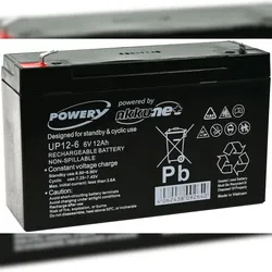Powery Blei-Gel-Akku für Reinigungsmaschinen Alarmanlagen 6V 12Ah (ersetzt auch 10Ah)