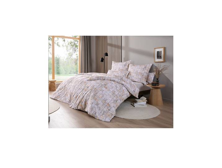Bettwäsche ESTELLA Gr. 3, beige (beige, apricot, bedruckt), B/L: 155cm x 220cm, Interlock-Jersey,Interlock-Jersey, B/L: 80cm x 80cm, 2, Interlock-Jersey;Interlock-Jersey, 100% Baumwolle, Bettwäsche, Bettwäsche