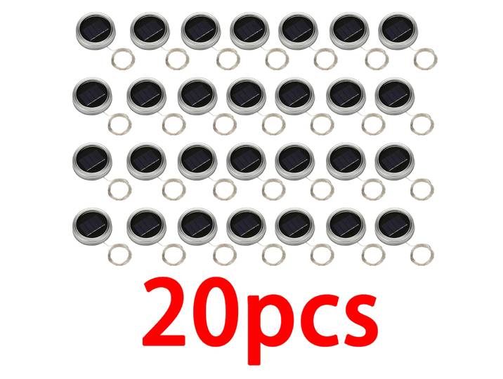 20 pièces LED énergie solaire Mason pot couvercle lumières étanche fée lumière chaîne lumières extérieur guirlande Bar mariage décoration de noël