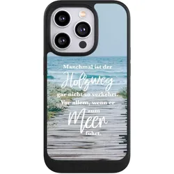 Nivocase Hülle für Apple iPhone 14 Pro Handyhülle NIVOcore Case Schwarz Statement Strand Spruch (Apple iPhone 14 Pro), Smartphone Hülle, Schwarz