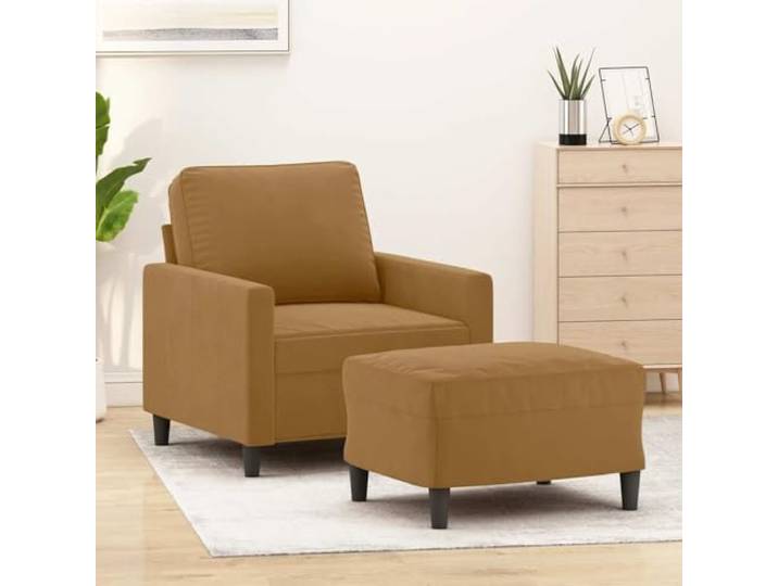 HEFZGDB Sessel mit Hocker Braun 60 cm Samt strapazierfähig bequem Polsterung Robustes Gestell Metall Sitzgelegenheit Entspannung modernes Design kompakt für Wohnzimmer