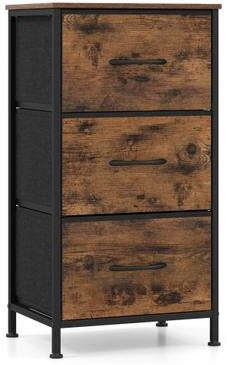 Costway Dresser Nightstand with Roomy Fabric Drawers for Bedroom Storage Cabinet with Metal Frame-Brown