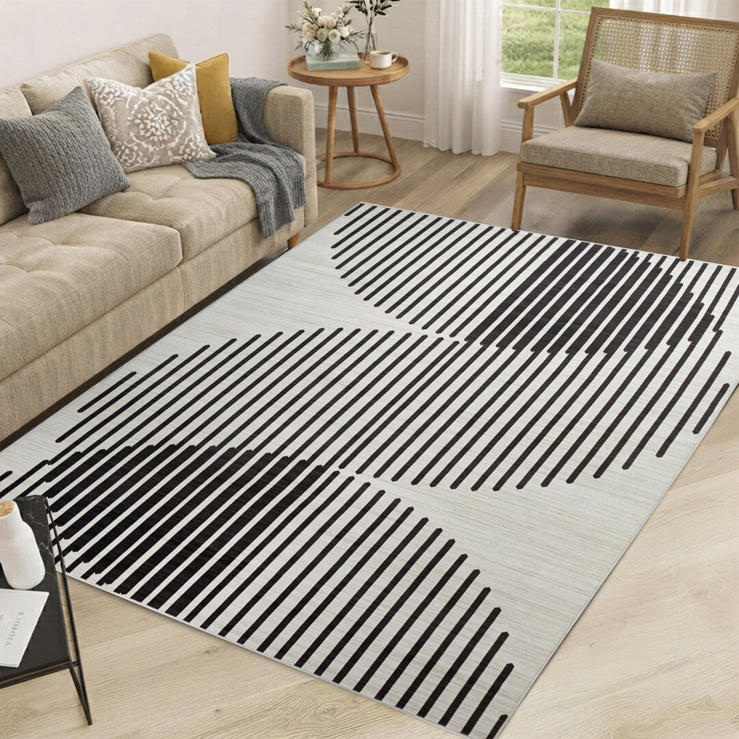 East Urban Home JETT Black & Ivory Abstract Machine Tufted Area Rug JETT Runner 80 x 300 cm