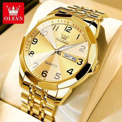 Uplifted Finds OLEVS Original Waterproof Mens Quartz Mirror Watch Stainless Steel Luminous all Gold