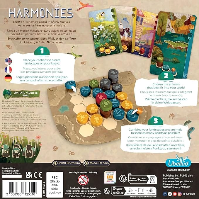 Libellud Harmonies Strategic Board Game for Tabletop Gaming Sessions with Family and Friends, Includes Animal Cards and Expert Mode, Suitable for Solo Play