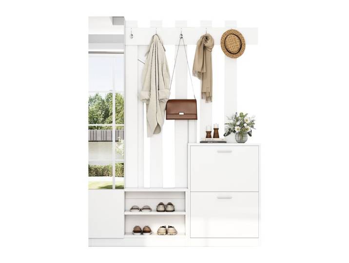 Meuble d'entrée - LEMONMAX - Vestiaire d'entrée avec miroir - Ensemble vestiaire avec tiroirs et meubles à chaussures 135x25x180cm