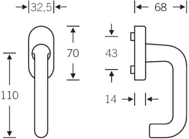 FSB Fenstergriff, oval, Edelst. 34 1070, Stift 24-38mm (0 34 1070 09039 6204)