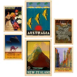 POSTER Set Mit 6 Von Norden Nach Süden Vollfarbige Illustrationen Von Vintage Tourismus Werbetafeln Aus Der Ganzen Welt A3 & A4 Rahmen Aus Hellem Holz