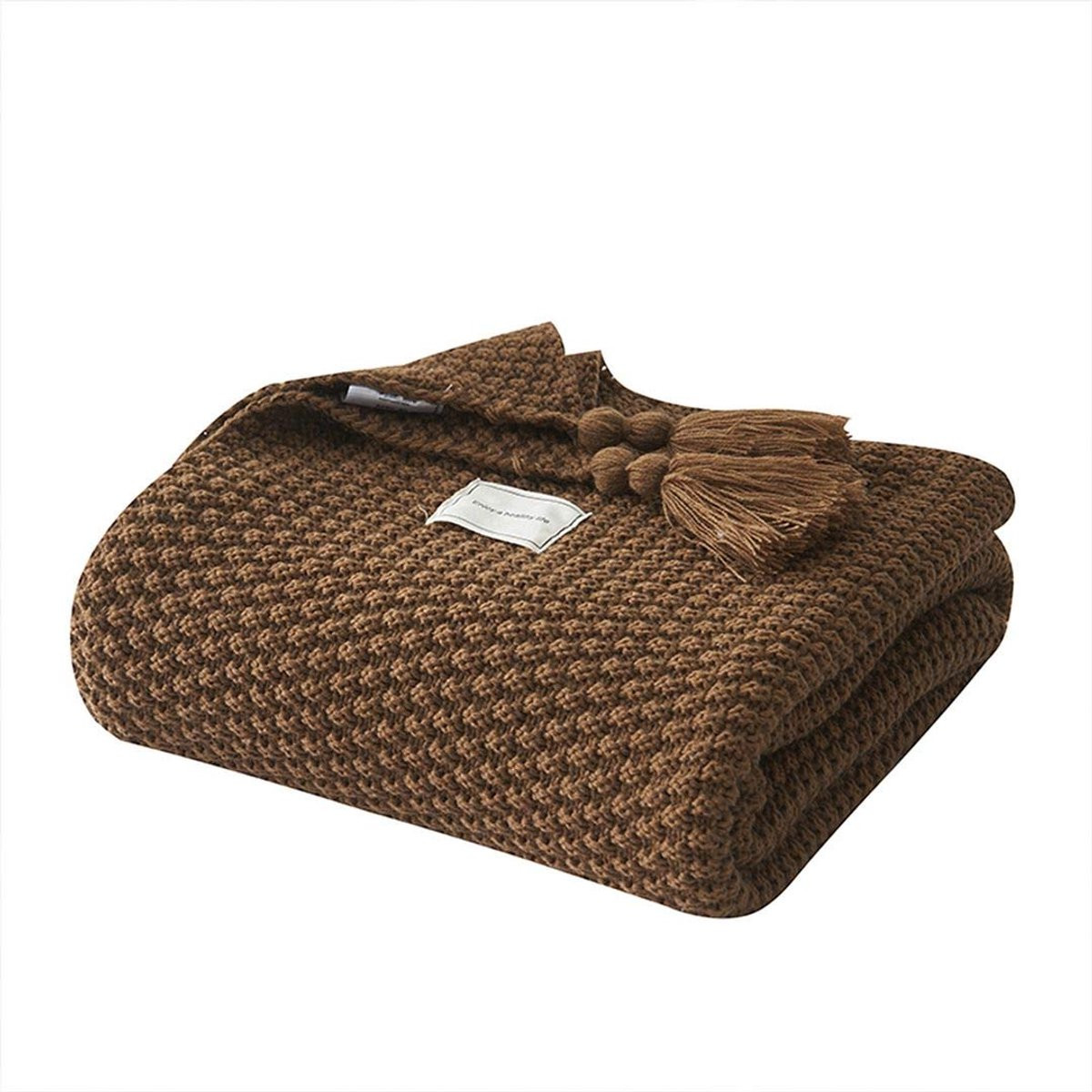 ShopVlot Handgemaakt Gebreid Plaid met Franjes voor Strand en Picknick