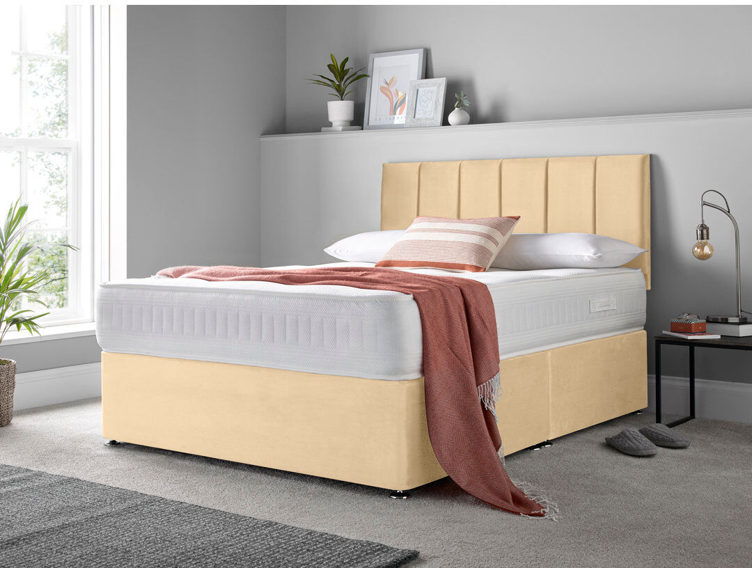 17 Stories Makelah Upholstered 4 Drawers Divan Bed with Mattress Cream Double (4"6)