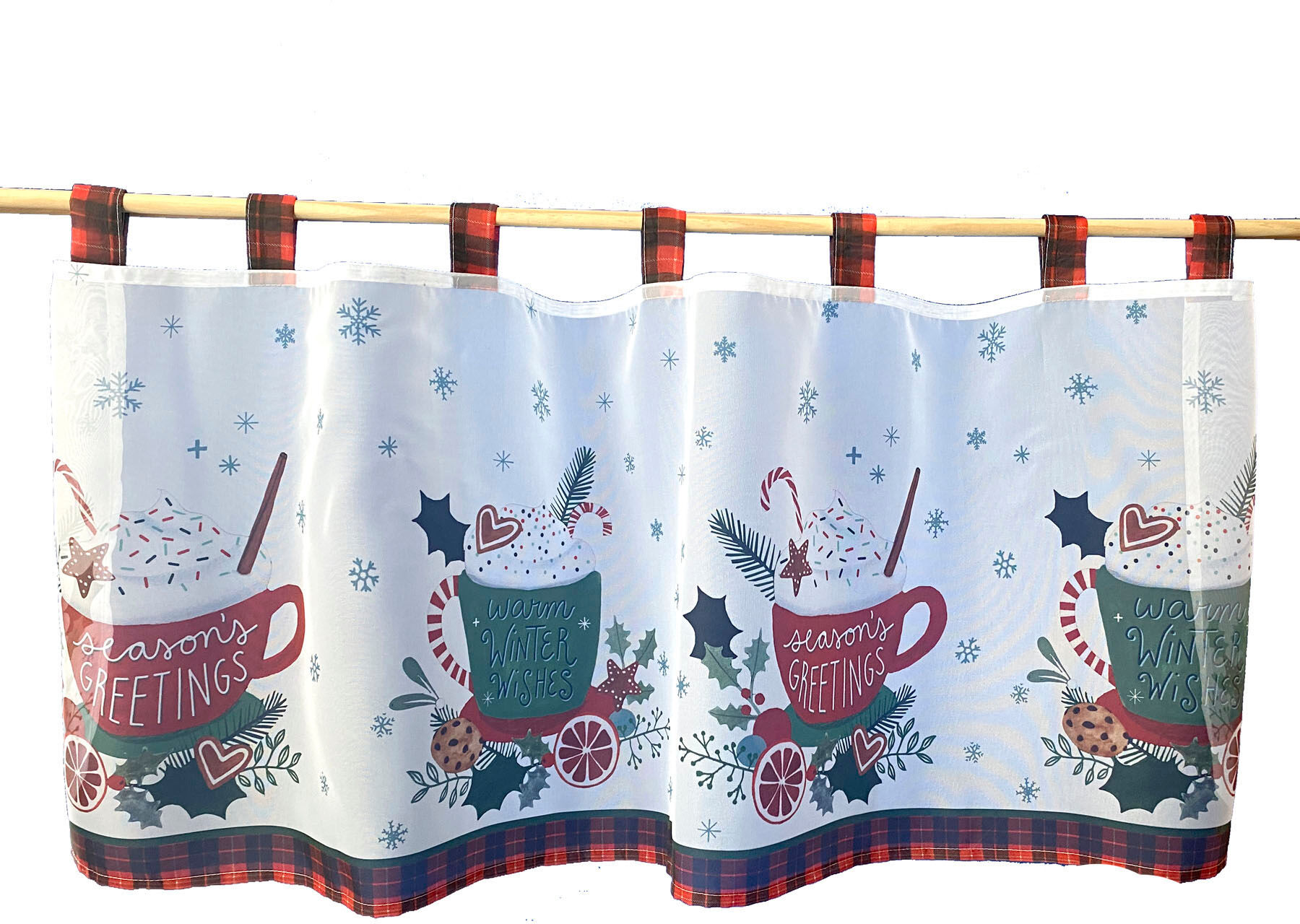 Scheibengardine WECKBRODT "Seasons Greetings" Gr. 1, bunt (multi), B:120cm H:45cm, Polyester, Gardinen, Scheibengardine, Bistro, Voile, Bordüre, Weihnachten, HxB 45x120cm, Gardine, Store multi 45cm, Schlaufen, 120cm