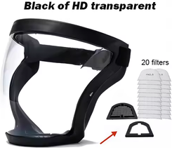 Perfect Picks Market ClearGuard Full Face Safety Shield Mask For Kitchen, Workshop & Daily Protection black With 20filters