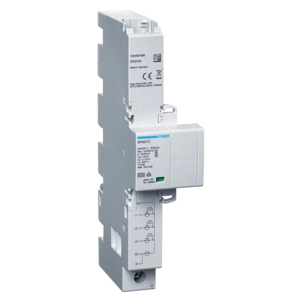 Hager Kombiableiter T1+T2+T3 4P SPA801Z Iimp 12,5kA TT/TNS (SPA801Z)