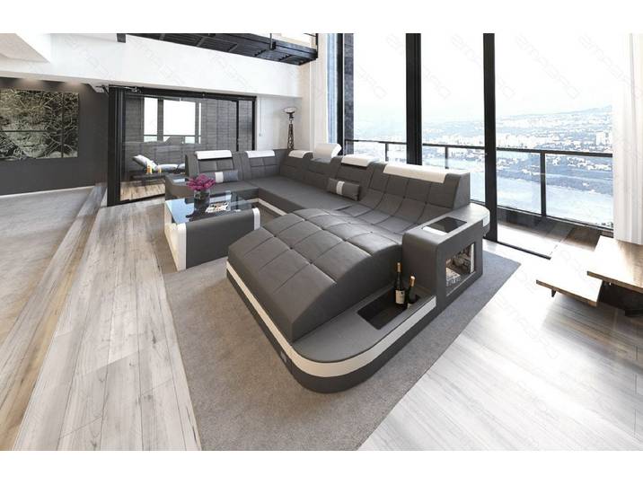 Sofa Dreams Wohnlandschaft Ledersofa Wave Mini U Form, Designersofa