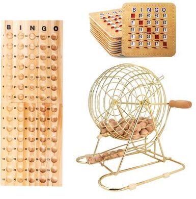 GSE Games & Sports Expert "GSE™ Shutter Bingo Game Set for Large Groups. Large Brass Bingo Cage & Board, 7/8"" Wooden Bingo Balls, 10 Shutter Bingo Cards"