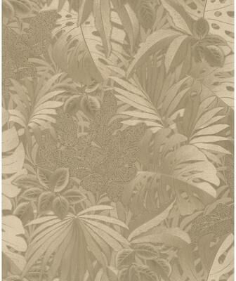 Galerie Wallcoverings Eden Collection Metallic Jungle Leaves Vinyl on Non-Woven Wallpaper Roll