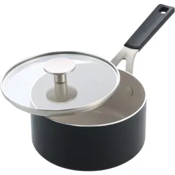 KitchenAid - Coloured Aluminum Saucepan with Lid - Matte Black - 16 cm, Pfanne + Kochtopf, Schwarz