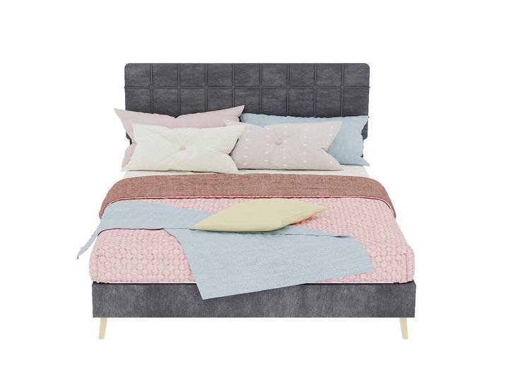 Okwish Polsterbett 140/200 cm grau aus Samt mit Karosteppung, Grau, 140x200 cm, Schlafzimmer, Betten, Polsterbetten