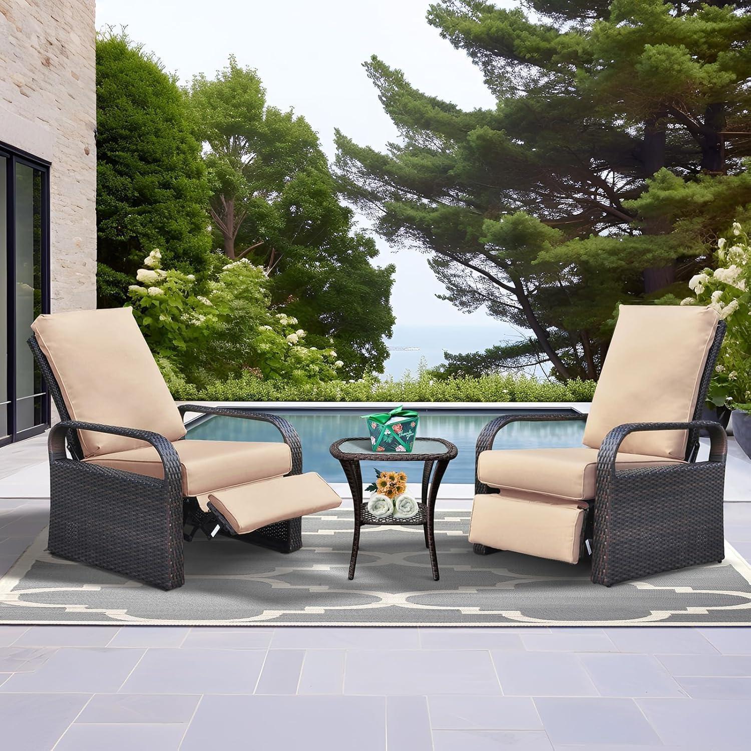 Gartenliegestuhl verstellbar 3-fach Khaki Aluminium Rattan 2er Set