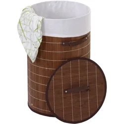 Wäschekorb MCW-C21, Laundry Wäschebox Wäschesammler Wäschebehälter Wäschetonne, Bambus rund 59x35cm 50l ~ braun
