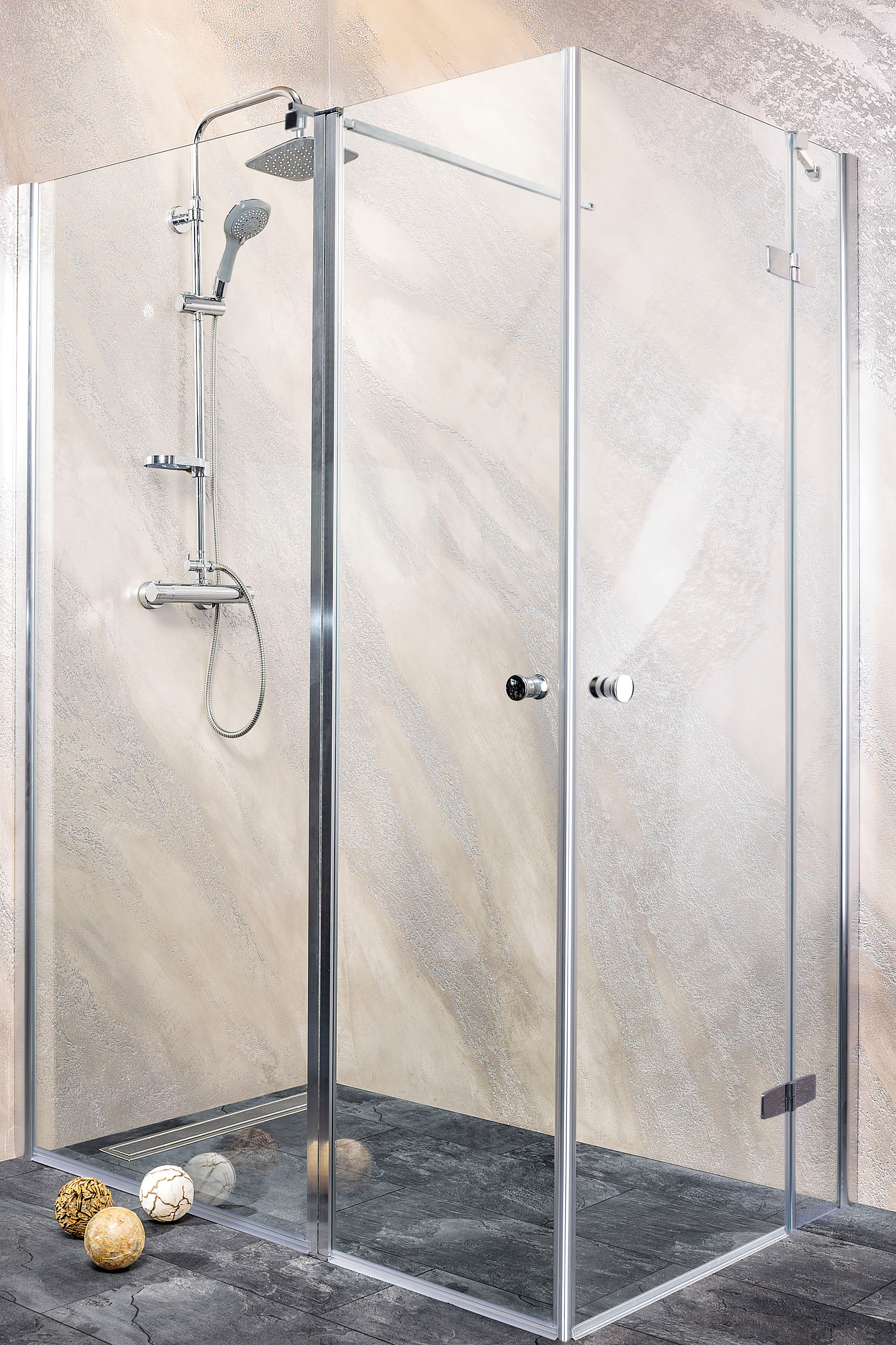 geteilte Dusch-Flügeltür SANOTECHNIK "Sanoflex Grande", grau (chromfarben), H:195cm, Duschtüren, geteilte Dusch-Flügeltür, mit Glas Seitenwand