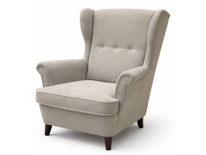Sessel Malmello Ohrensessel beige Velours, pflegeleicht, schwarze