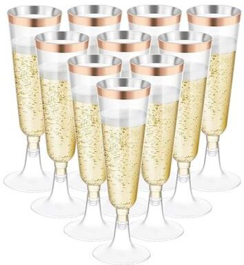 Uplifted Finds Disposable Plastic Champagne Flute Cups Set Of 5 rose Gold