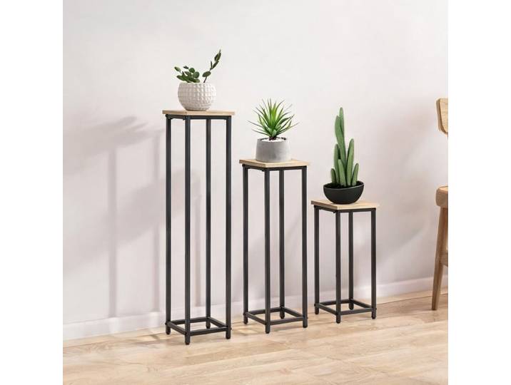 Sellette industrielle empilable pour plantes - lot de 3 plateaux carrés panneaux de particules noir